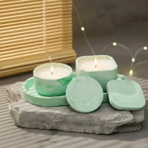 Marble Effect Gypsum Scented Candle Set with Tray